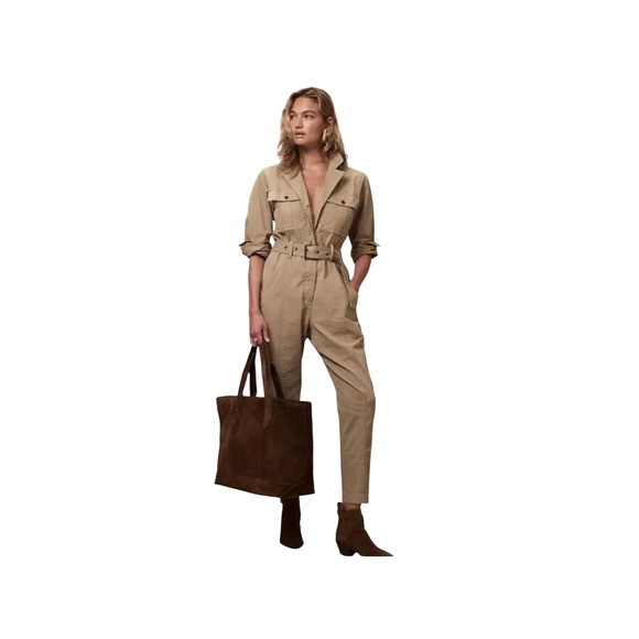 BANANA REPUBLIC Women's Explorer Size Small Khaki Long Sleeve Belted Jumpsuit - Picture 1 of 9